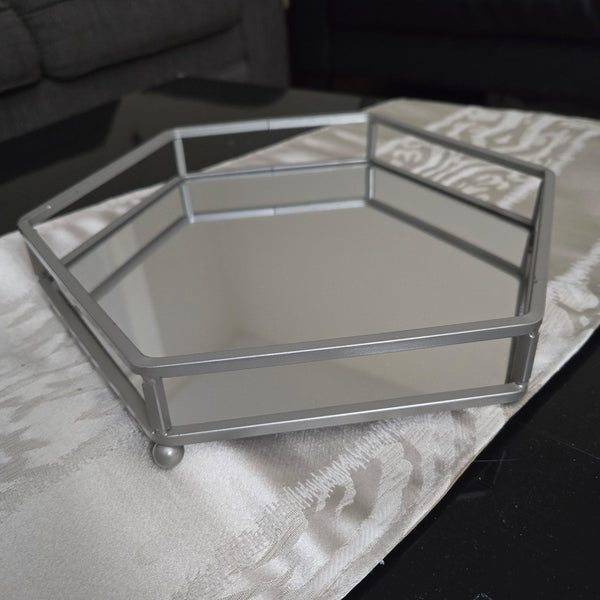 Hexagon Satin Nickel Mirror Vanity Tray