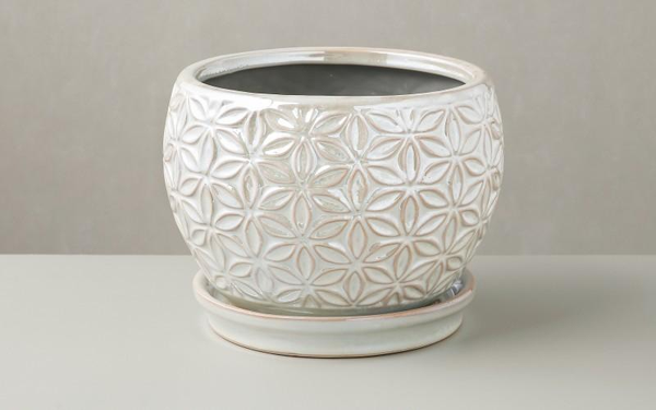 Elegant Ceramic Flower Pot with Floral Design