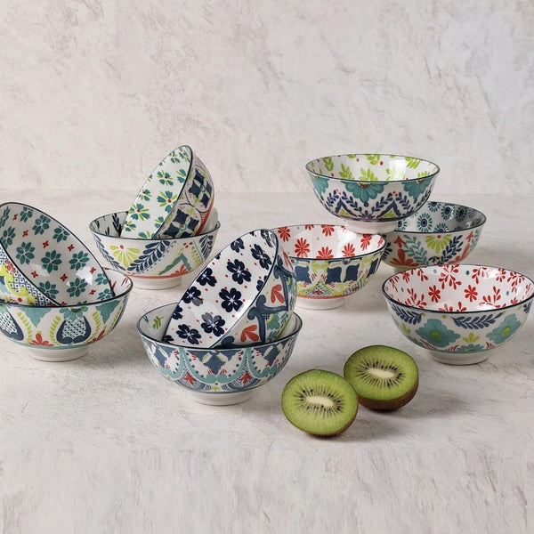 Set of 10 4.75-Inch Porcelain Dinner Bowls - Talavera Collection