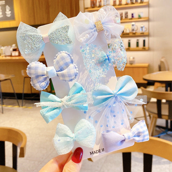 Blue Netting Bow Hair Pin (Set of 8)