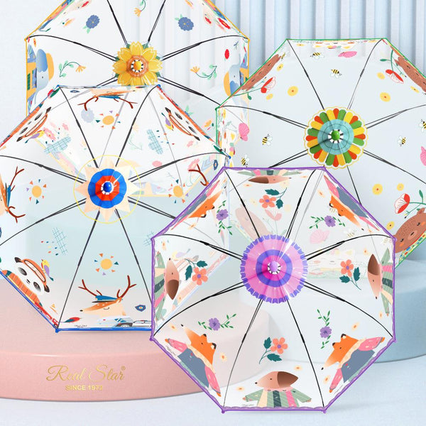 Kids Clear Dome Umbrella with Fun Animal Prints