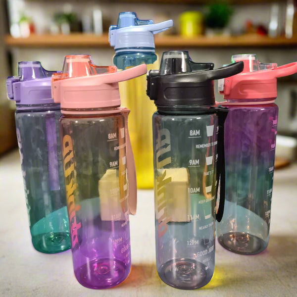 Gradient Time-Marked Tritan Water Bottle with Flip Straw Lid - 1000ml