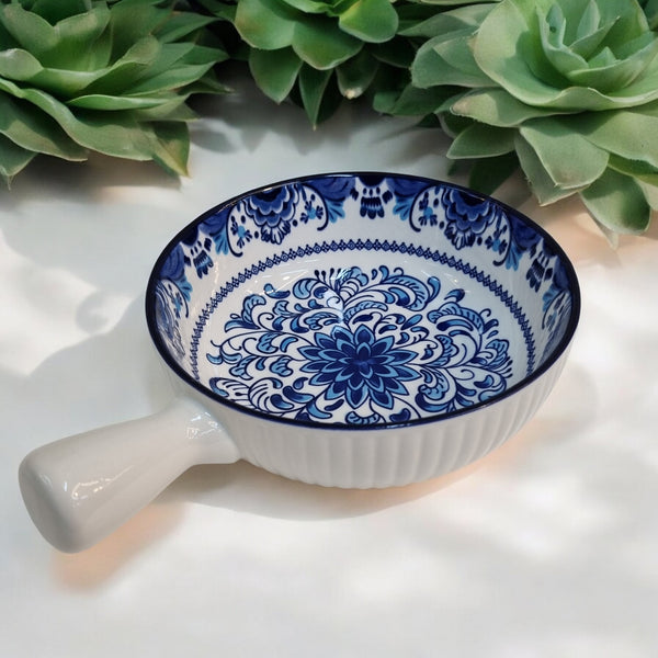 Elegant Blue Floral Ceramic Skillet