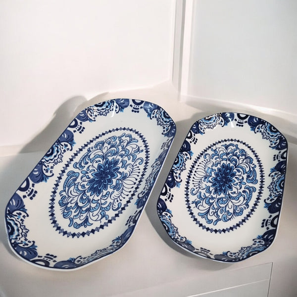 Elegant Blue Floral Ceramic Platter