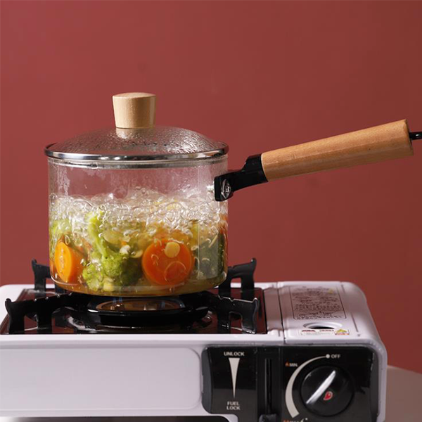 Transparent Glass Saucepan with Wooden Handle and Lid (1.8L)