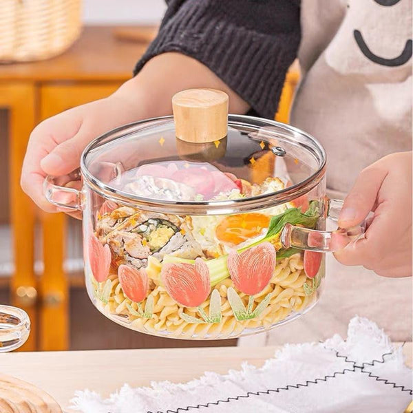 Tulip Glass Cooking Pot with Wooden Lid (1.5L)