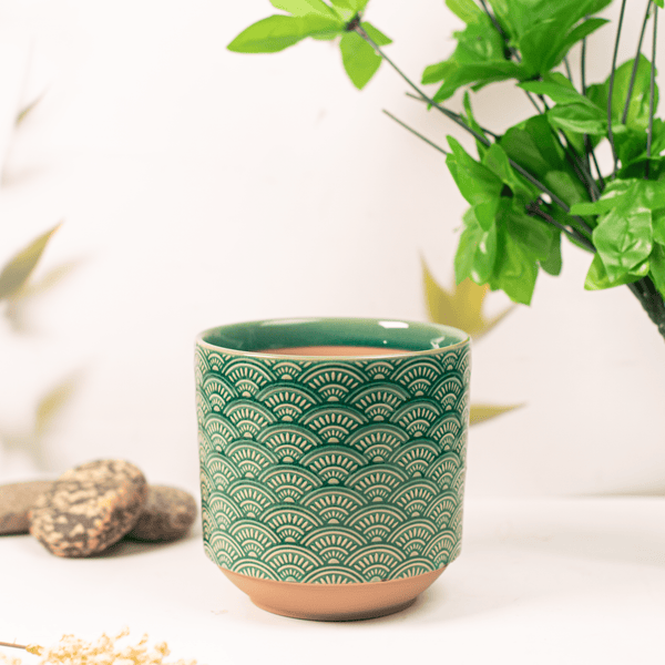 Green Waves Ceramic Plant Pot