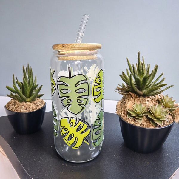 Monstera Leaf Glass Tumbler (500ml)