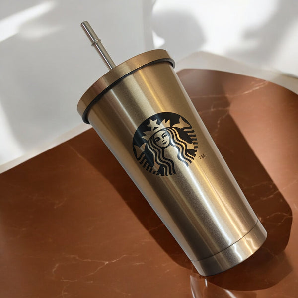 Stainless Steel Gold Tumbler with Straw