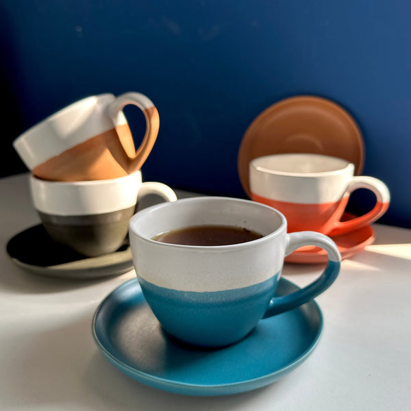 Minimalist Ceramic Coffee Cup with Saucer