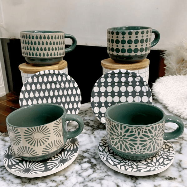 Geometric Pattern Series - Ceramic Mugs with Coasters