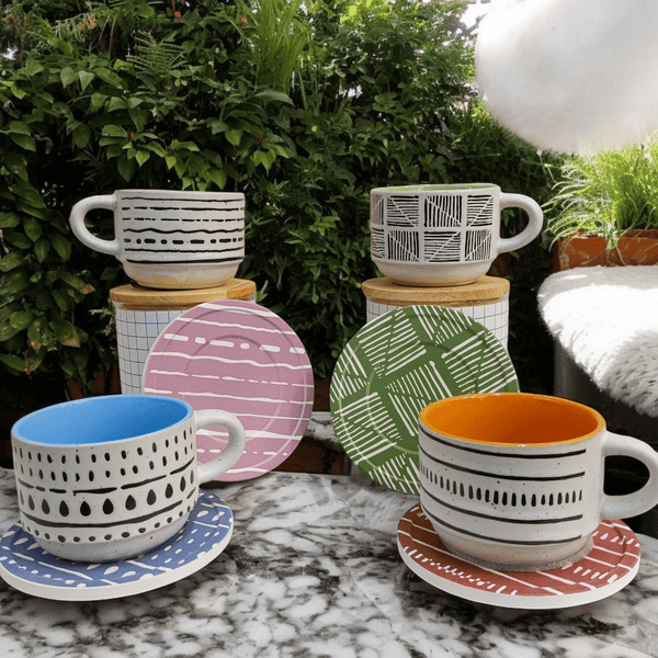 Playful Patterns - Ceramic Mugs with Coasters