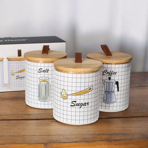 Cheery Label Glass Storage Jars with Wooden Lids (Set of 3)