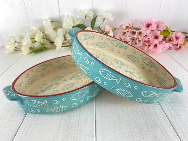 Fish Pattern Porcelain Bakeware with Handles