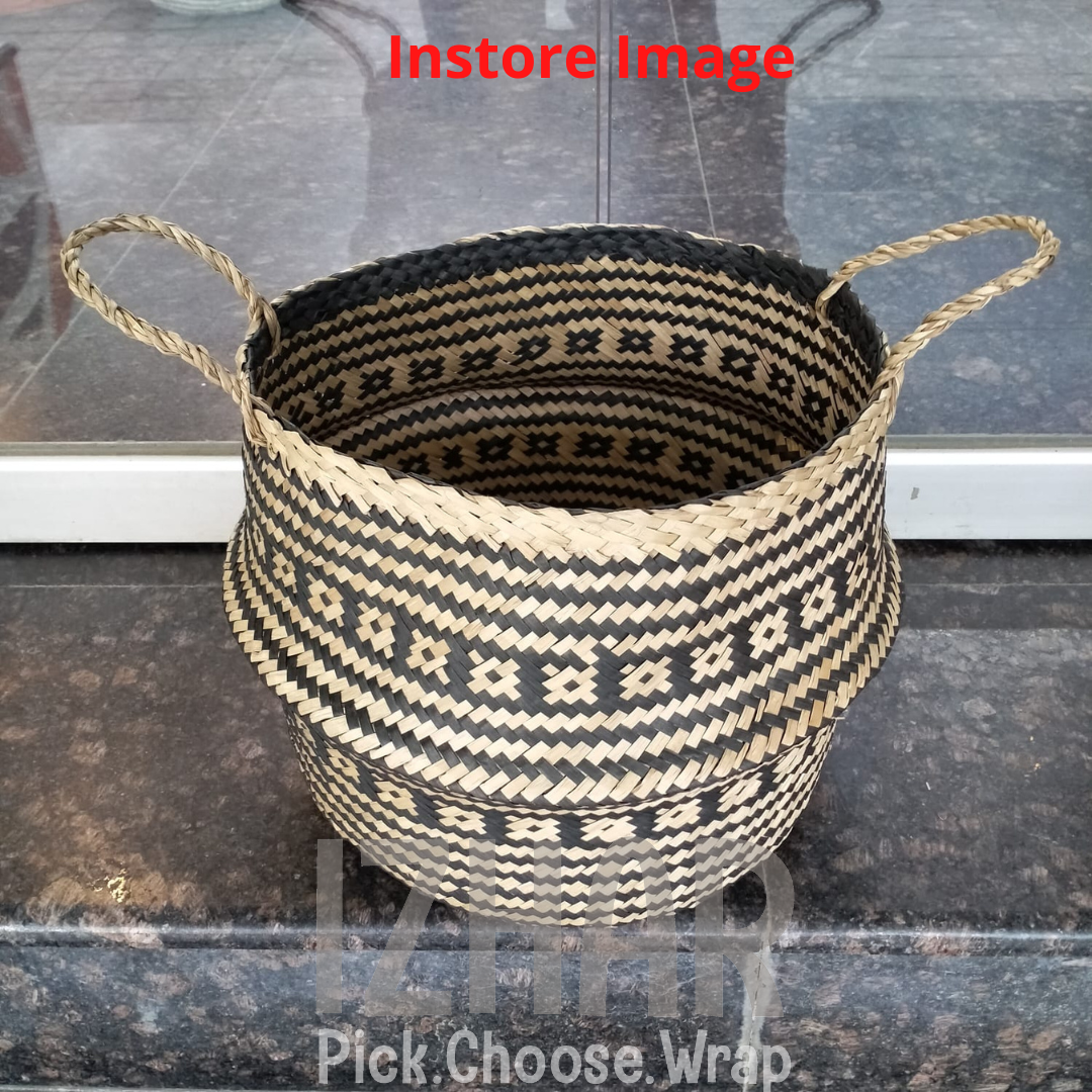 Seagrass Rattan Basket (XL)-Mosaic Black