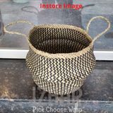 Seagrass Rattan Basket (XL)- Black Mosaic