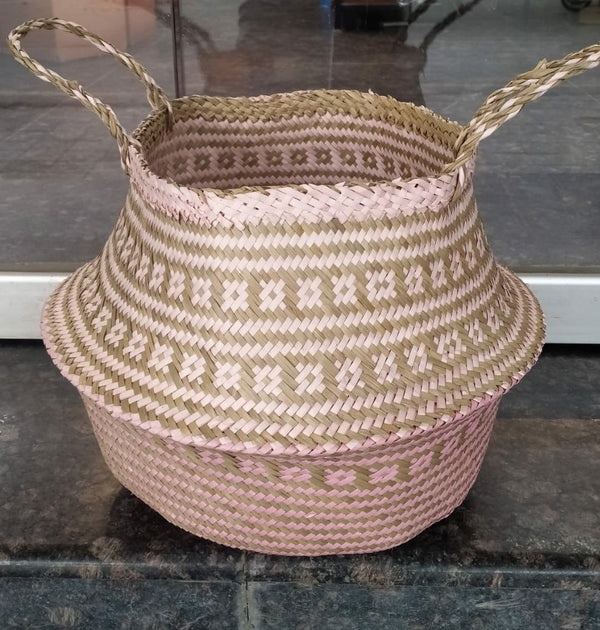 Seagrass Rattan Basket (XL)- Pink Base